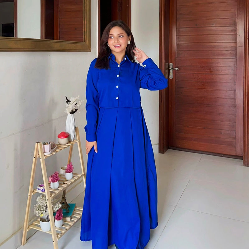 Royal Blue Skirt with Button-down Shirt